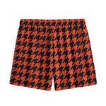 Orange And Black Houndstooth Print Mesh Shorts