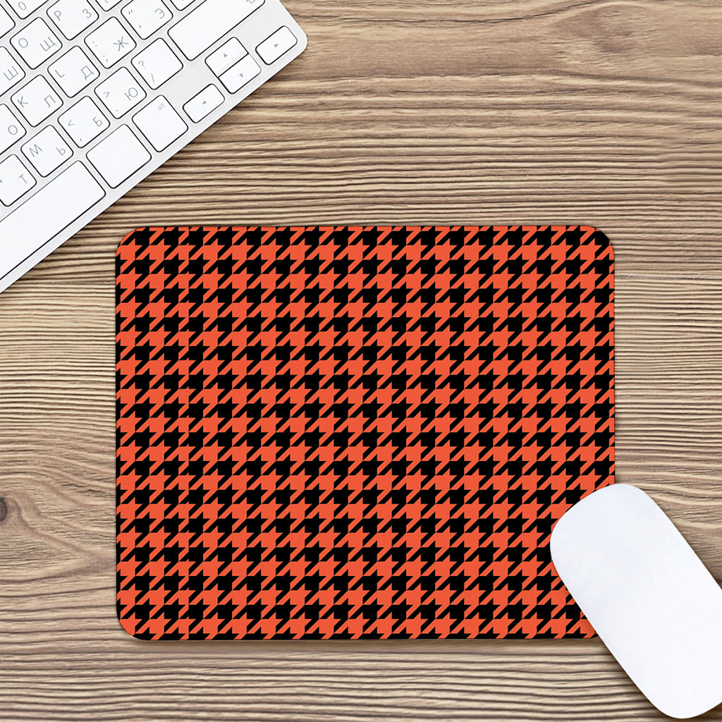 Orange And Black Houndstooth Print Mouse Pad