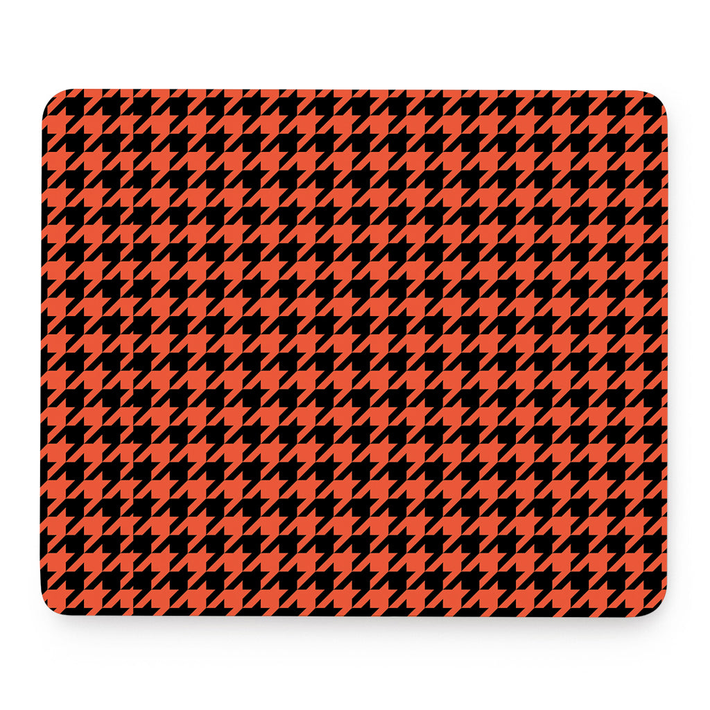 Orange And Black Houndstooth Print Mouse Pad
