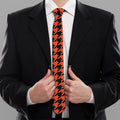 Orange And Black Houndstooth Print Necktie