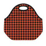 Orange And Black Houndstooth Print Neoprene Lunch Bag