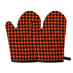 Orange And Black Houndstooth Print Oven Mitts