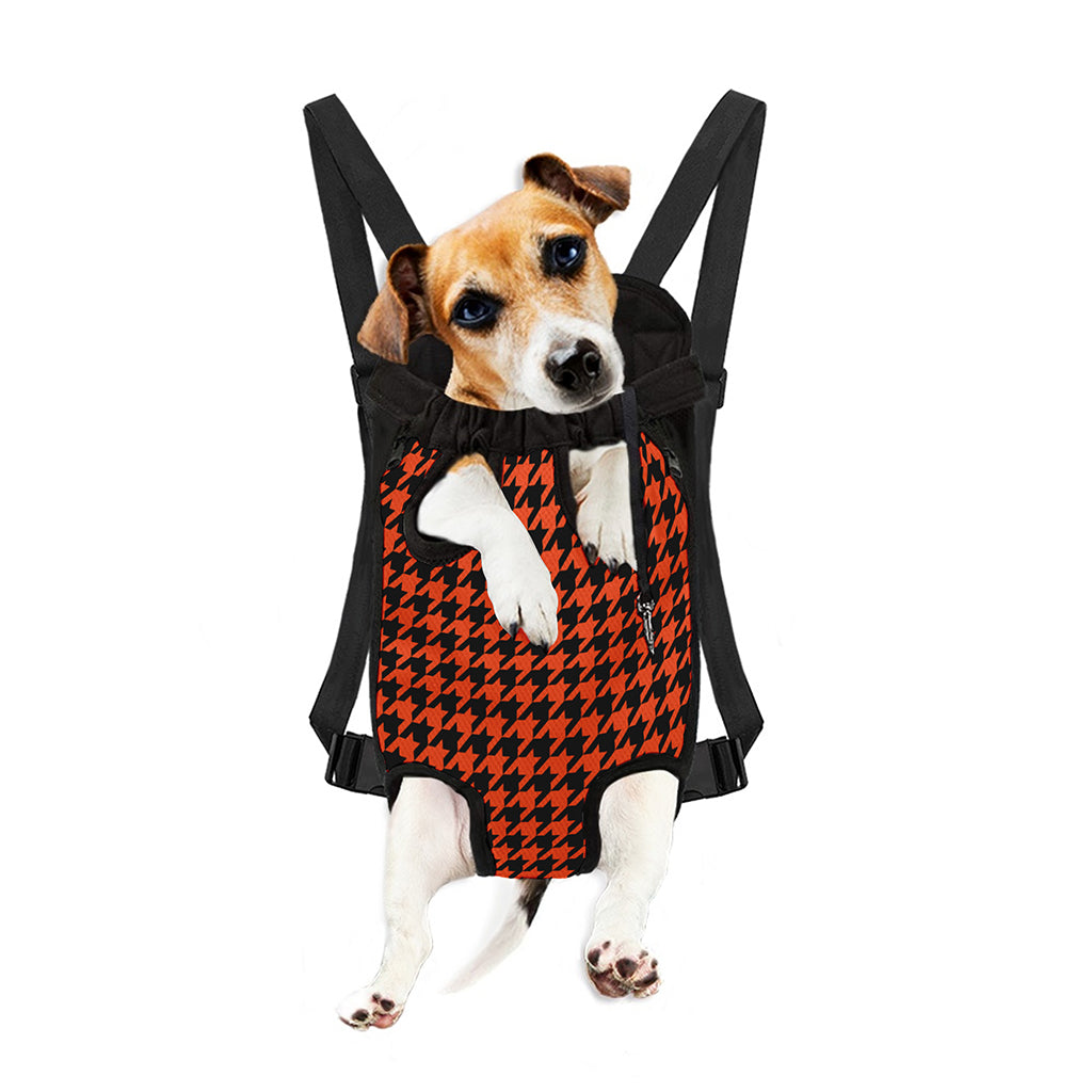 Orange And Black Houndstooth Print Pet Carrier Backpack