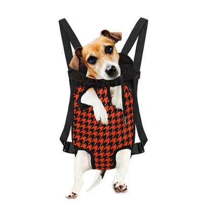 Orange And Black Houndstooth Print Pet Carrier Backpack