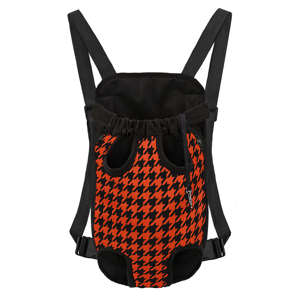 Orange And Black Houndstooth Print Pet Carrier Backpack