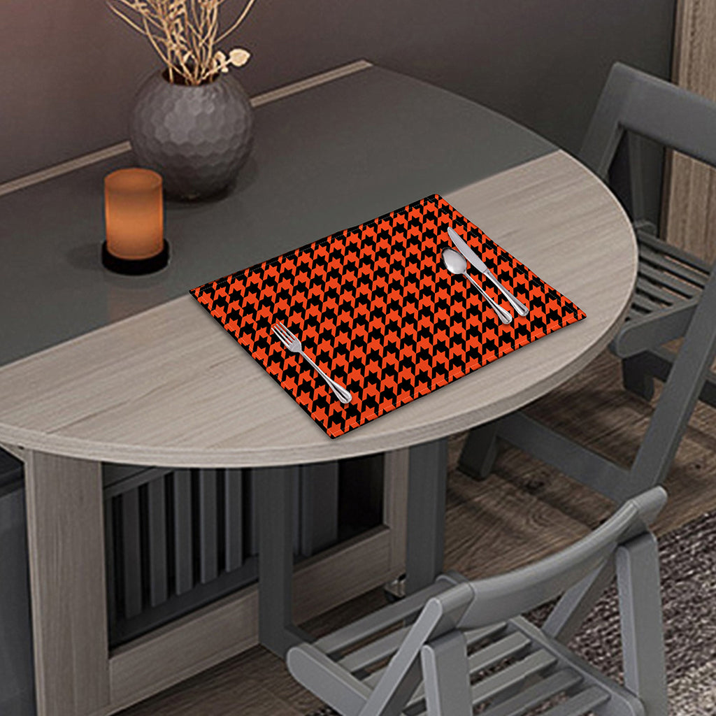Orange And Black Houndstooth Print Placemat