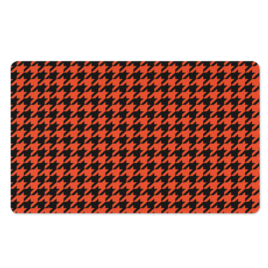 Orange And Black Houndstooth Print Polyester Doormat