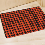 Orange And Black Houndstooth Print Polyester Doormat