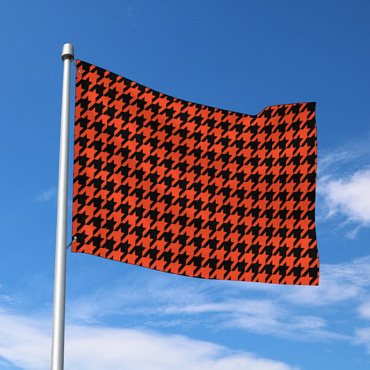 Orange And Black Houndstooth Print Polyester Flag