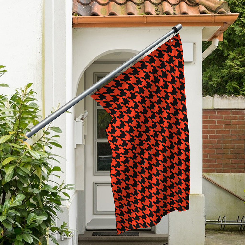 Orange And Black Houndstooth Print Polyester Flag