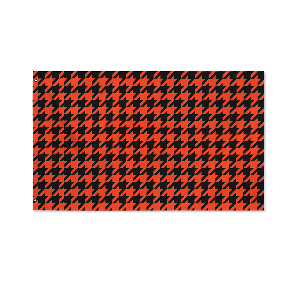 Orange And Black Houndstooth Print Polyester Flag
