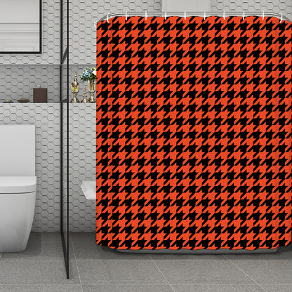 Orange And Black Houndstooth Print Polyester Shower Curtain