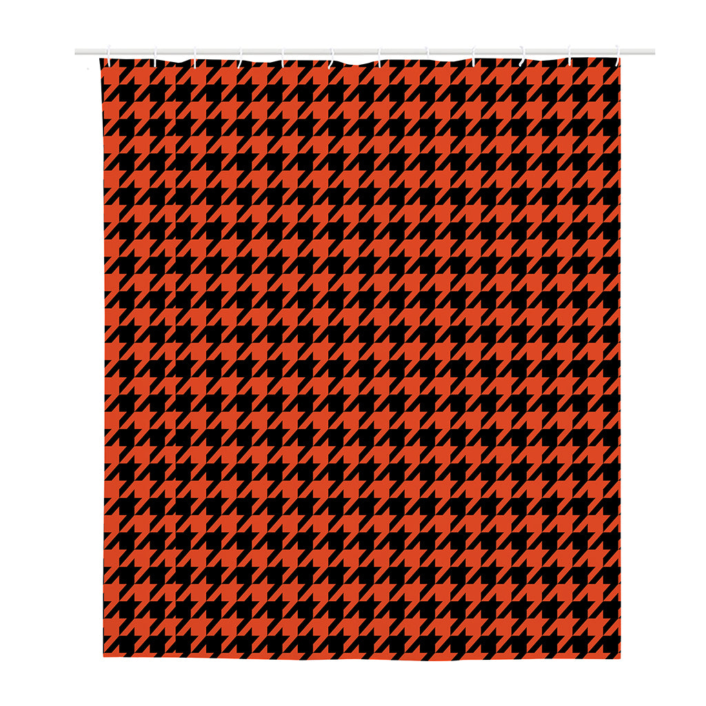 Orange And Black Houndstooth Print Polyester Shower Curtain