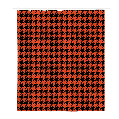 Orange And Black Houndstooth Print Polyester Shower Curtain