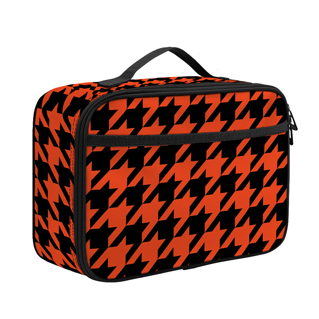 Orange And Black Houndstooth Print Portable Lunch Bag