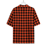 Orange And Black Houndstooth Print Rayon Hawaiian Shirt