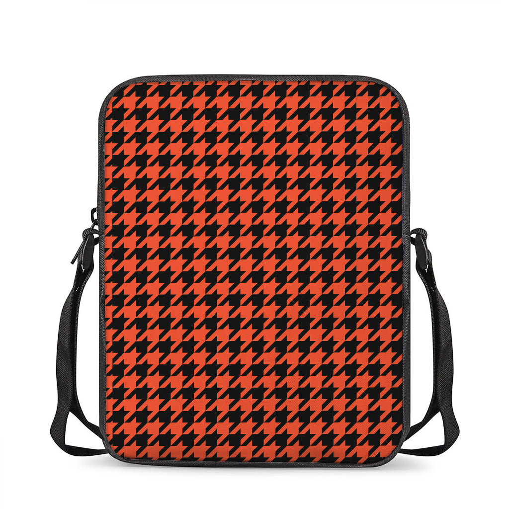 Orange And Black Houndstooth Print Rectangular Crossbody Bag
