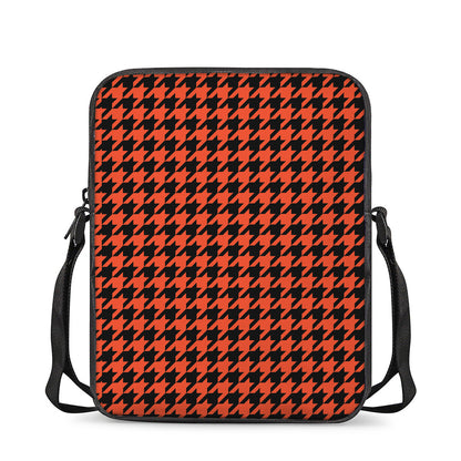 Orange And Black Houndstooth Print Rectangular Crossbody Bag
