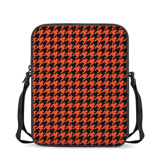 Orange And Black Houndstooth Print Rectangular Crossbody Bag