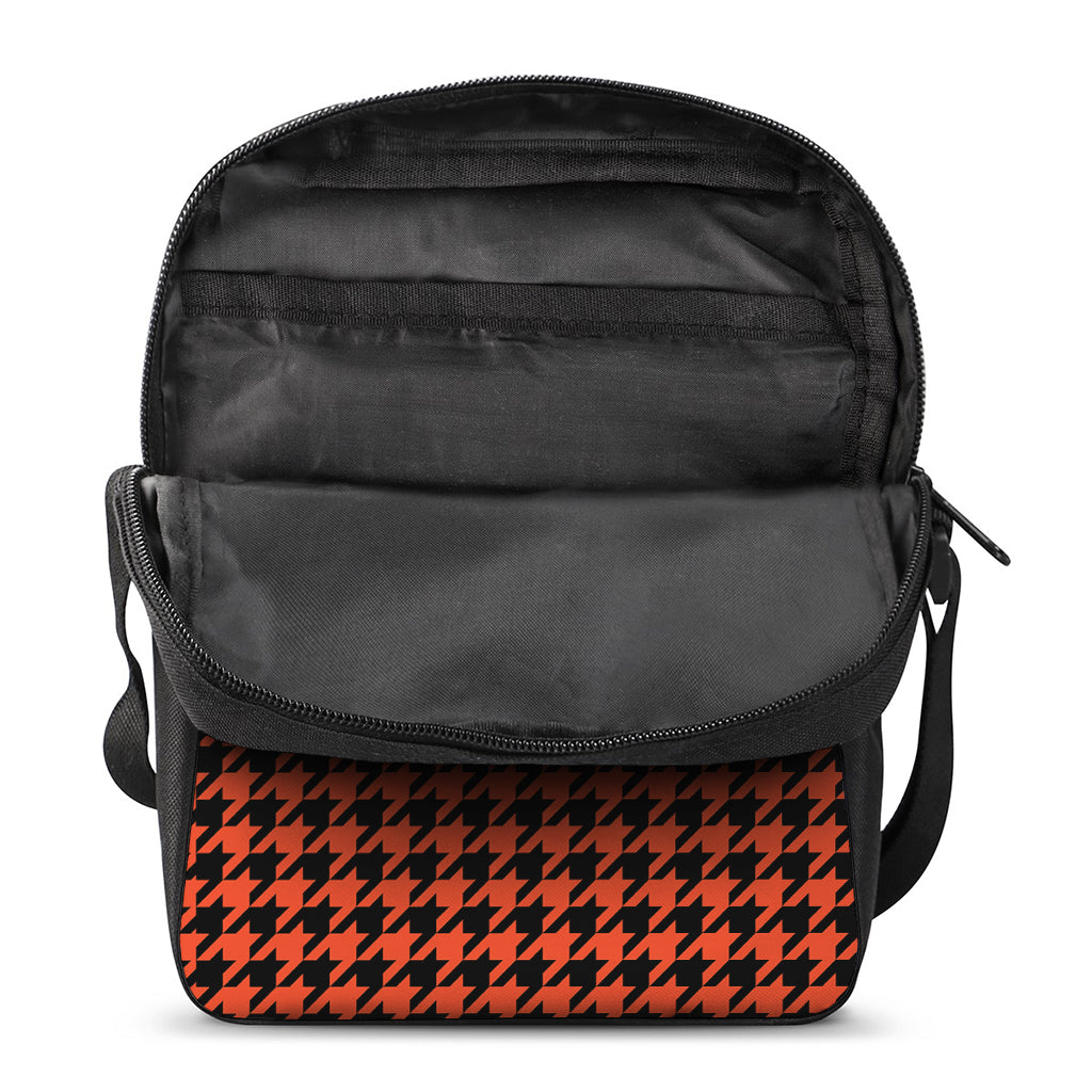 Orange And Black Houndstooth Print Rectangular Crossbody Bag