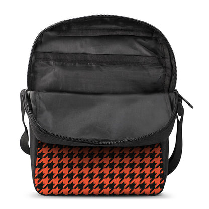 Orange And Black Houndstooth Print Rectangular Crossbody Bag