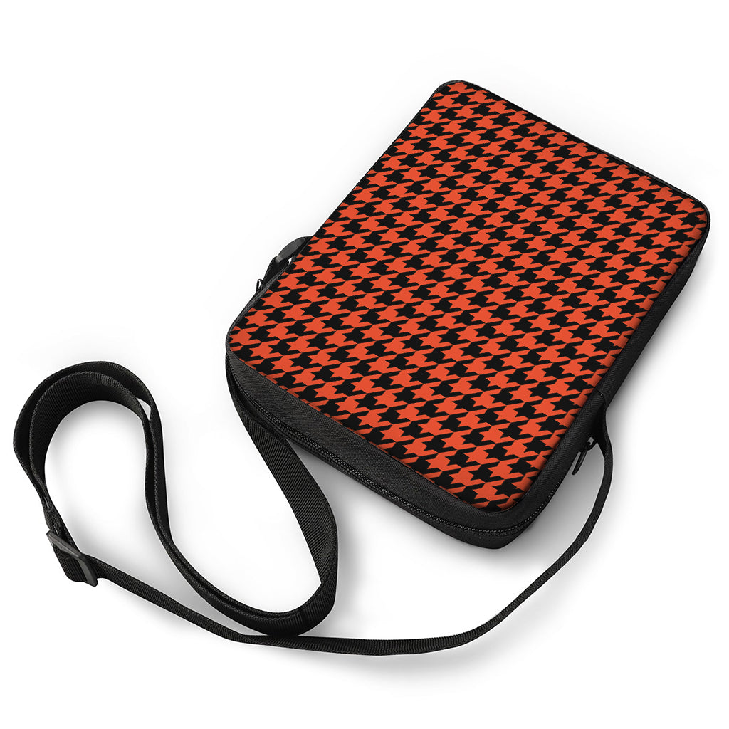 Orange And Black Houndstooth Print Rectangular Crossbody Bag