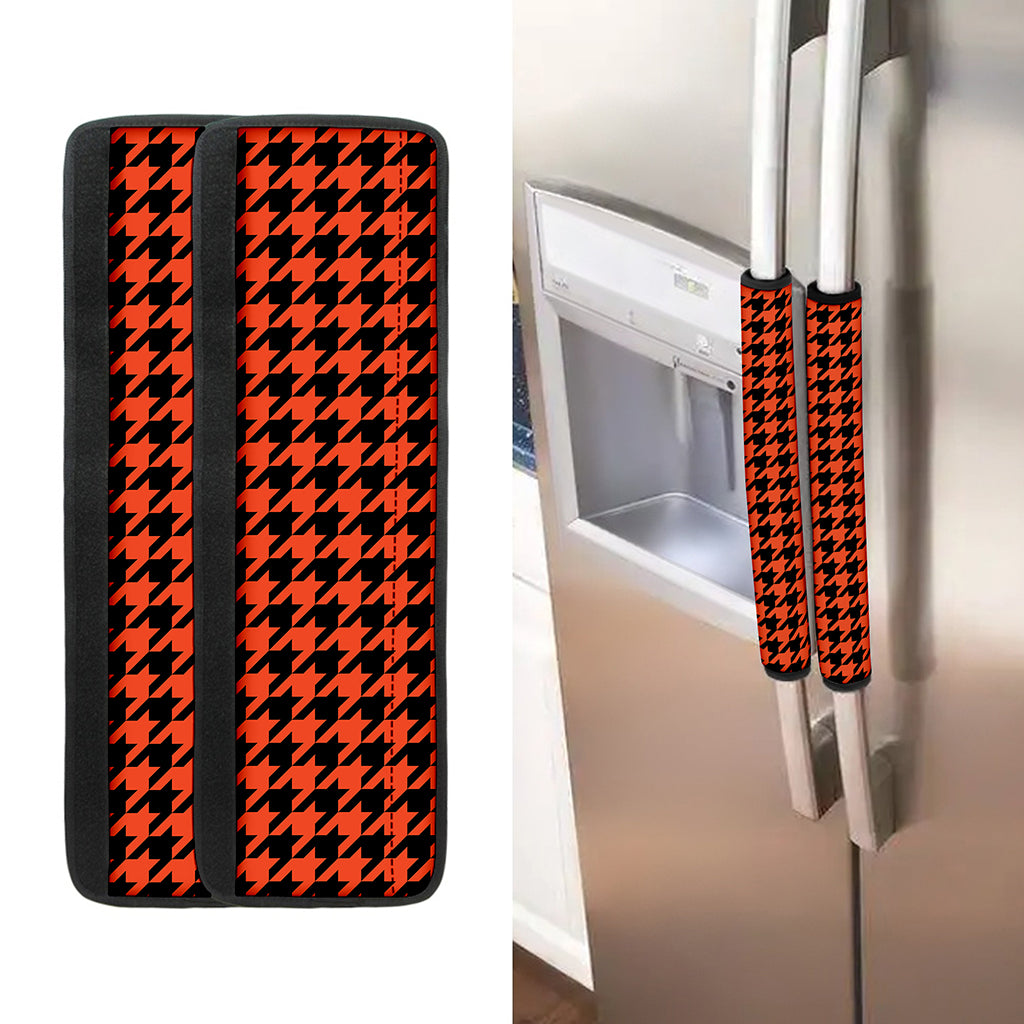 Orange And Black Houndstooth Print Refrigerator Handle Covers