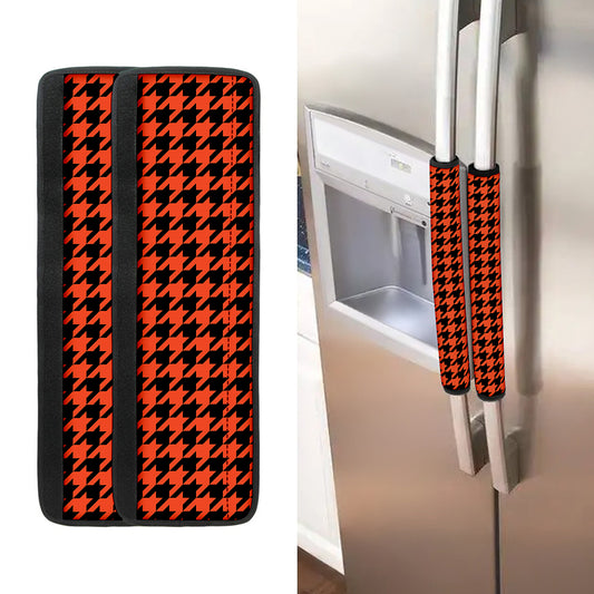 Orange And Black Houndstooth Print Refrigerator Handle Covers