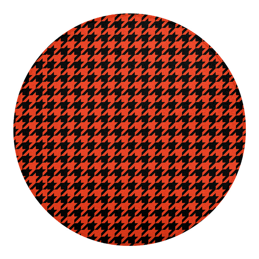 Orange And Black Houndstooth Print Round Blanket