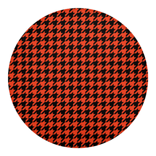 Orange And Black Houndstooth Print Round Blanket