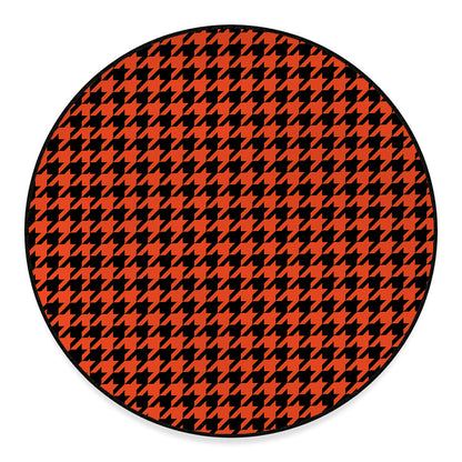 Orange And Black Houndstooth Print Round Floor Mat