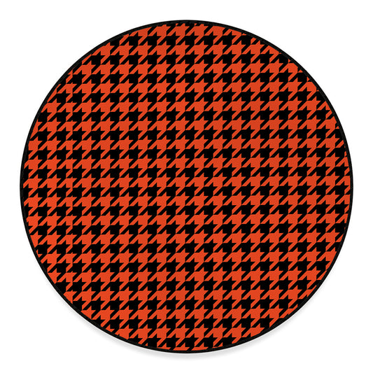 Orange And Black Houndstooth Print Round Floor Mat