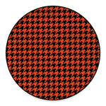 Orange And Black Houndstooth Print Round Floor Mat