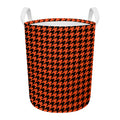 Orange And Black Houndstooth Print Round Laundry Basket