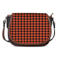 Orange And Black Houndstooth Print Saddle Bag