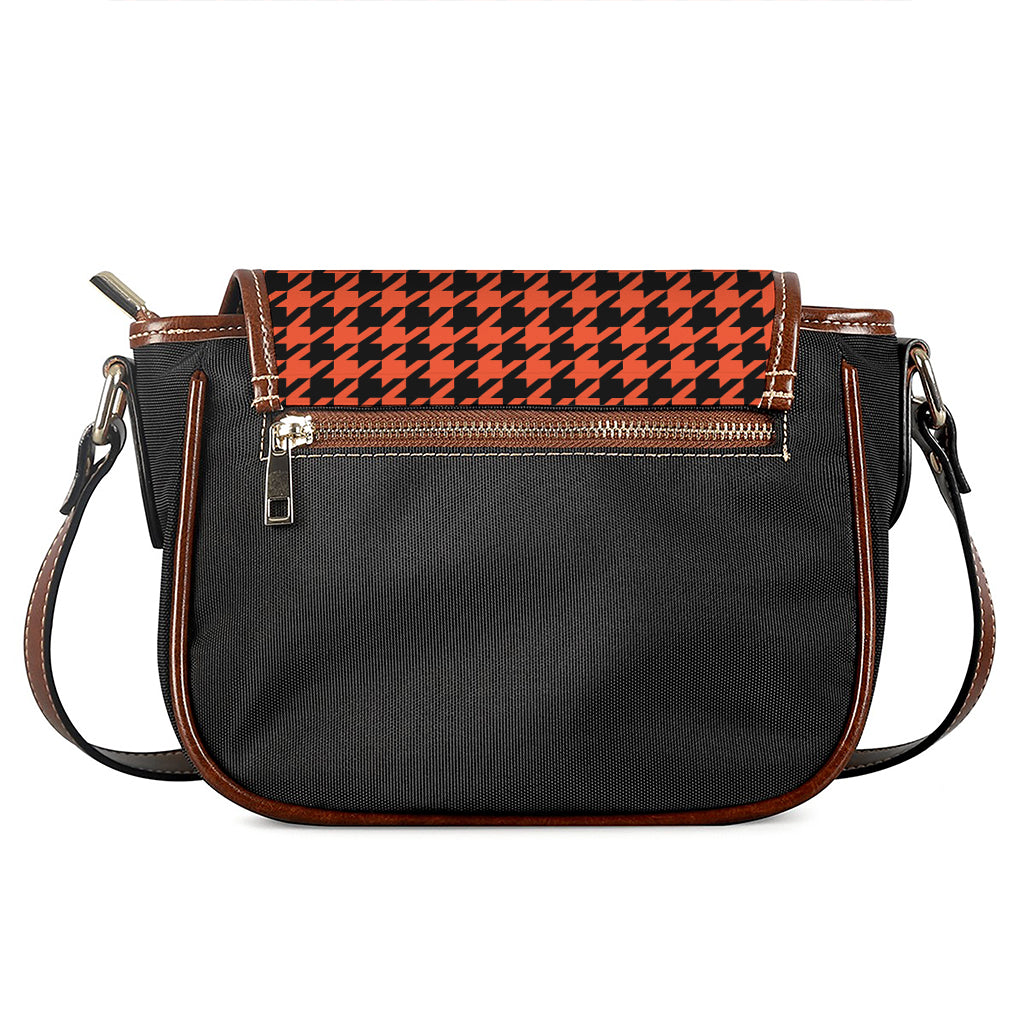 Orange And Black Houndstooth Print Saddle Bag