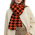 Orange And Black Houndstooth Print Scarf
