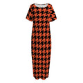 Orange And Black Houndstooth Print Short Sleeve Long Nightdress
