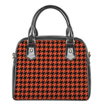 Orange And Black Houndstooth Print Shoulder Handbag