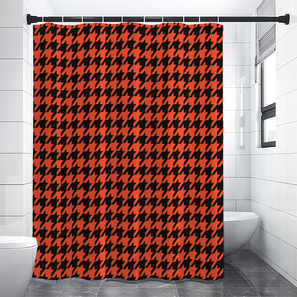 Orange And Black Houndstooth Print Shower Curtain