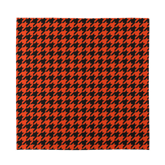 Orange And Black Houndstooth Print Silk Bandana