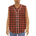 Orange And Black Houndstooth Print Sleeveless Baseball Jersey