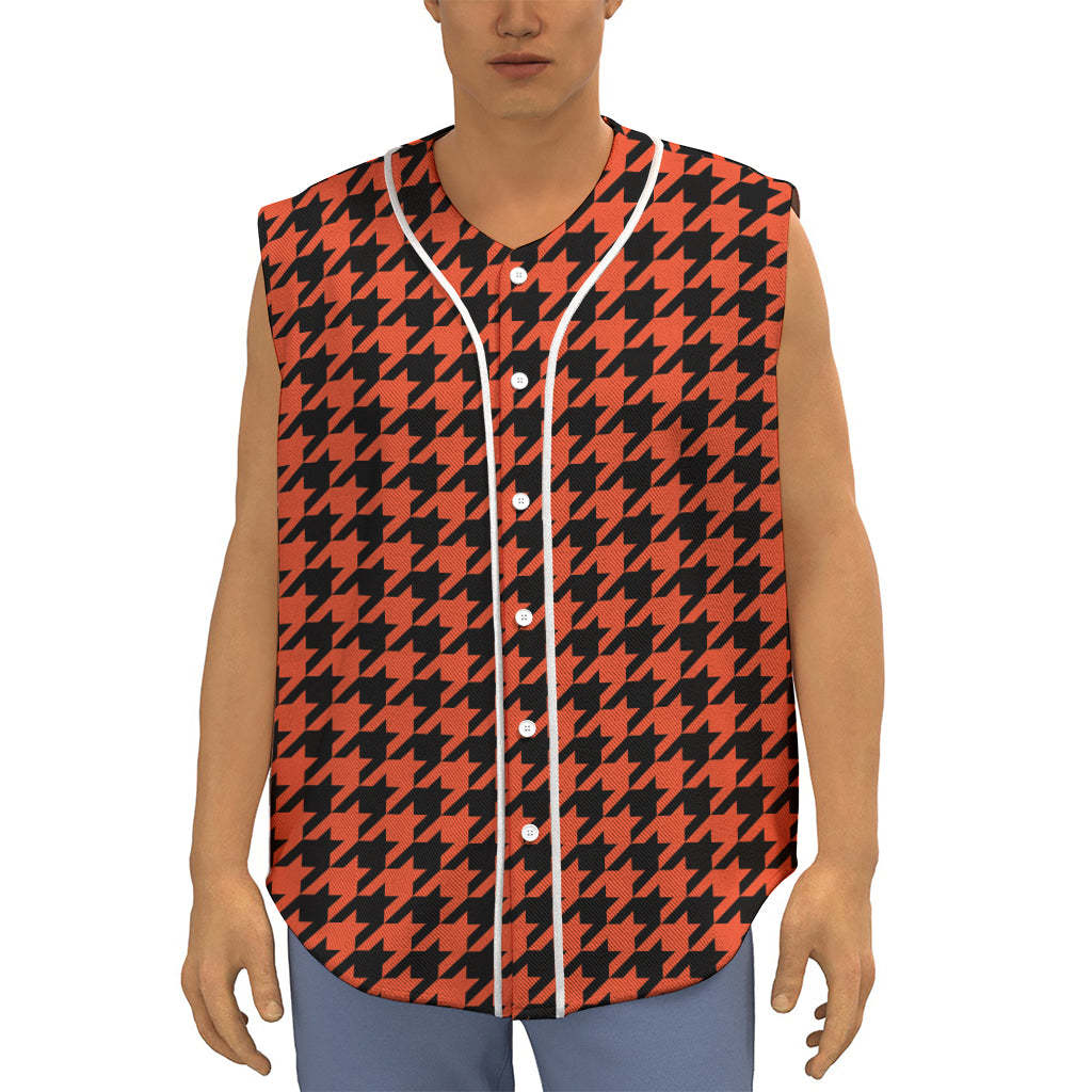 Orange And Black Houndstooth Print Sleeveless Baseball Jersey
