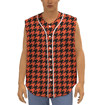 Orange And Black Houndstooth Print Sleeveless Baseball Jersey