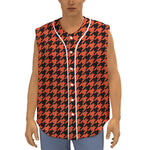 Orange And Black Houndstooth Print Sleeveless Baseball Jersey