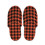Orange And Black Houndstooth Print Slippers