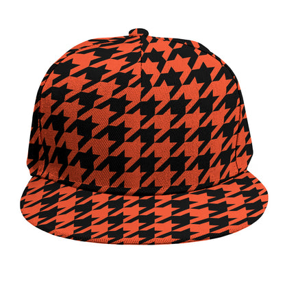 Orange And Black Houndstooth Print Snapback Cap