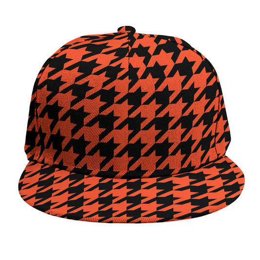Orange And Black Houndstooth Print Snapback Cap