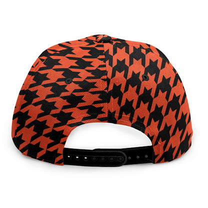 Orange And Black Houndstooth Print Snapback Cap