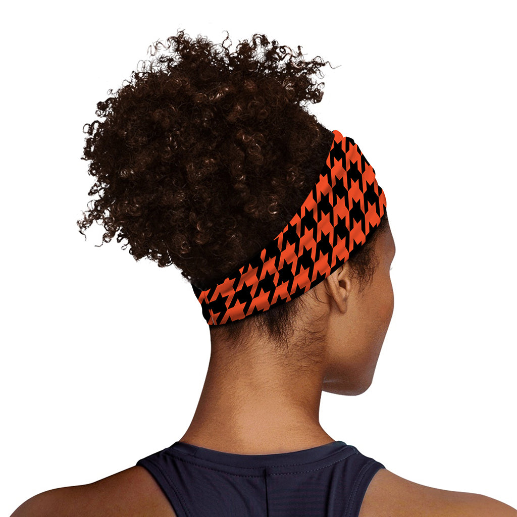 Orange And Black Houndstooth Print Sports Headband